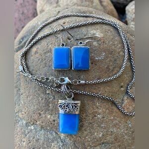 Stone Age sterling silver blue chalcedony earring and necklace set